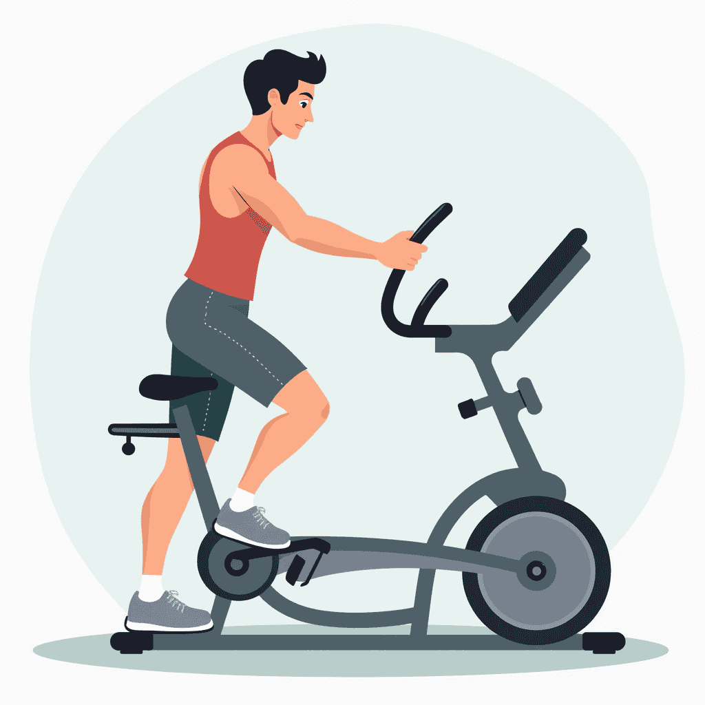 "A tall individual performing low-impact cardio exercises such as cycling, swimming, or using an elliptical machine with proper posture and supportive footwear.