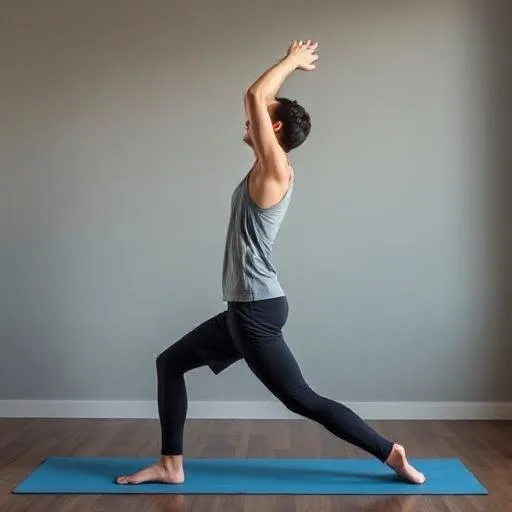 "A tall person performing a flexibility stretch on a yoga mat, focusing on spinal mobility and posture correction."